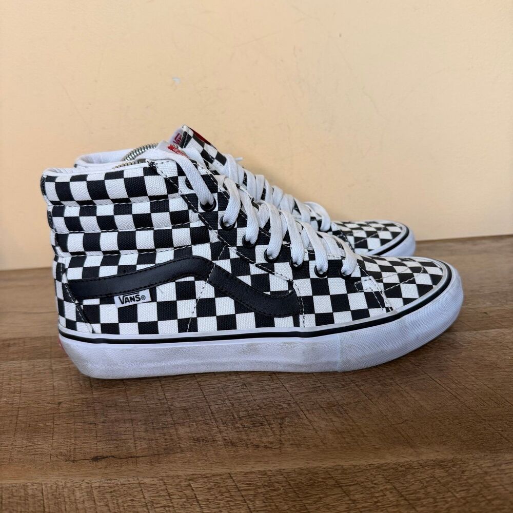 Vans CUSTOM  Sk8-Hi aCheckerboard sneakers black logo stripe men’s size 9 shoes - Picture 4 of 8